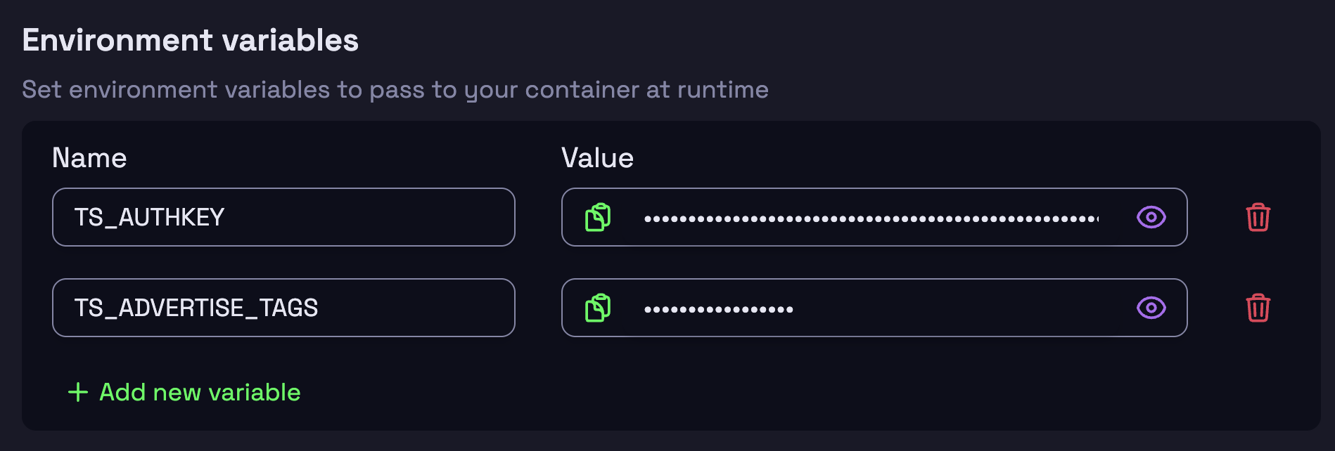 Setting TS_AUTHKEY and TS_ADVERTISE_TAGS in the Hathora dashboard